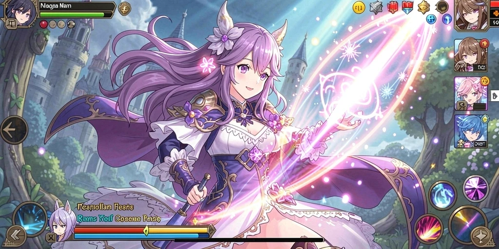 Screenshot dari pertempuran epik dalam AFK77.