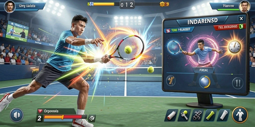 Screenshot menampilkan karakter utama dalam aksi petualangan.